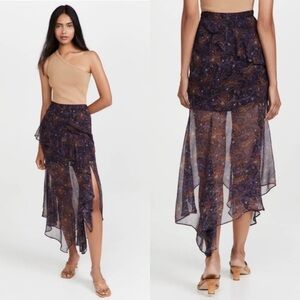 NWT Veronica Beard 10 Trixie Floral Skirt Midi Sheer Silk Asymmetrical Hem $495